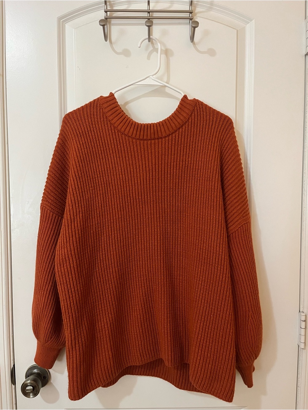 Rust Orange Ribbed Crewneck Sweater - Women